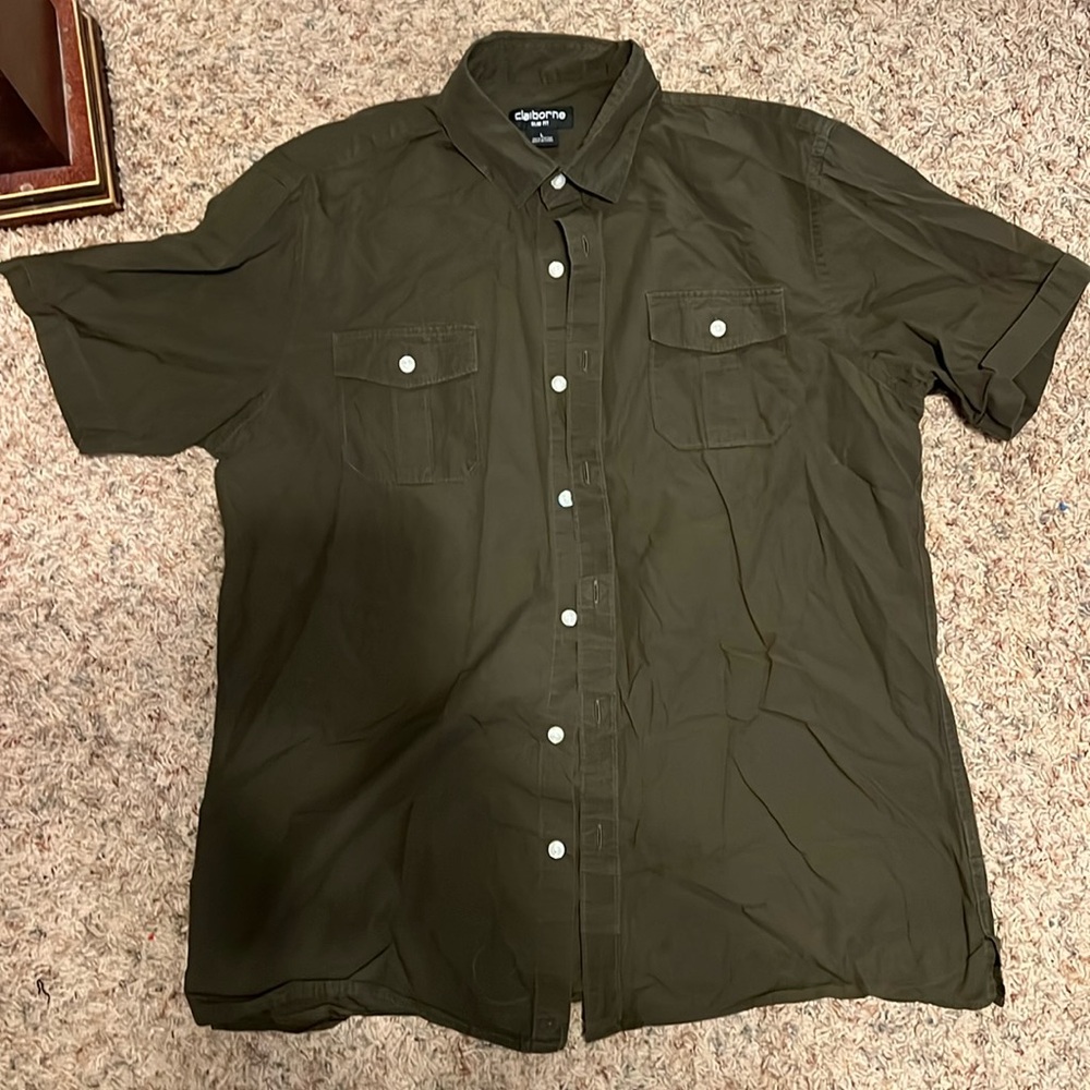 Claiborne Green Casual Button Down Shirt